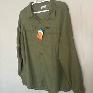 Columbia Omni-Shade Olive Green Button Down Shirt XL Long Sleeve Fishing Hiking